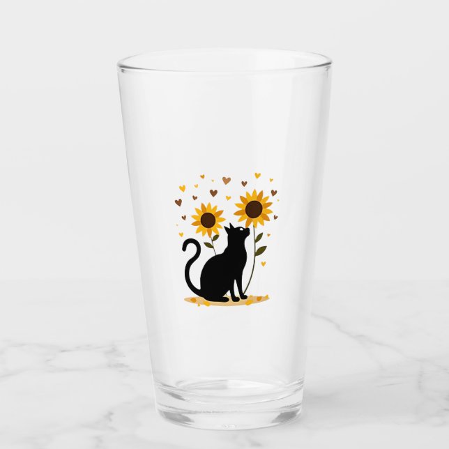Cat Sunflower Christmas Tree Sun Flower Cat Lover  Glass (Front)
