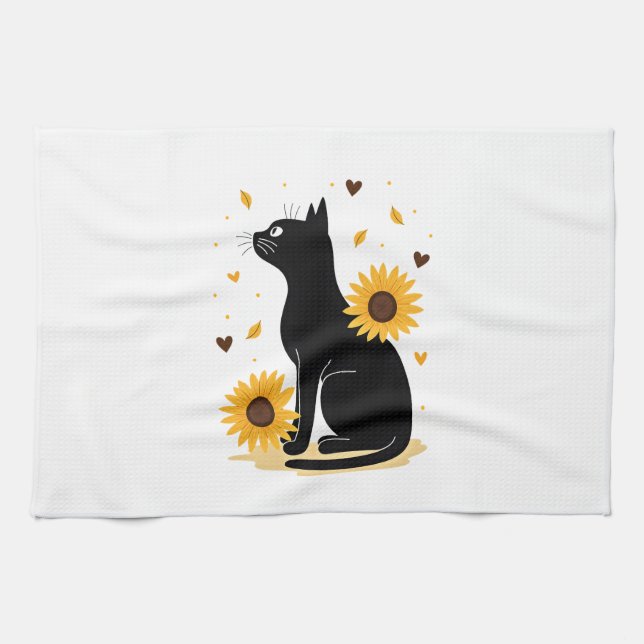 Cat Sunflower Christmas Tree Sun Flower Cat Lover  Kitchen Towel (Horizontal)