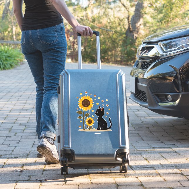 Cat Sunflower Christmas Tree Sun Flower Cat Lover  Sticker (Suitcase Insitu)