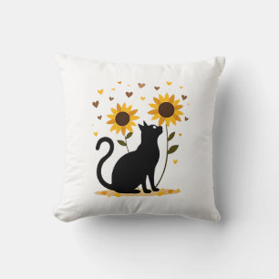 Cat Sunflower Christmas Tree Sun Flower Cat Lover Throw Pillow