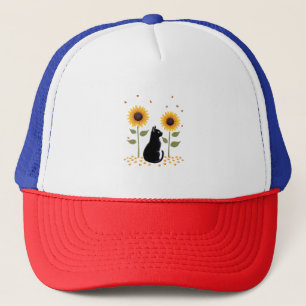 Cat Sunflower Christmas Tree Sun Flower Cat Lover Trucker Hat