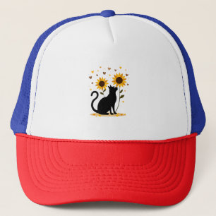 Cat Sunflower Christmas Tree Sun Flower Cat Lover Trucker Hat