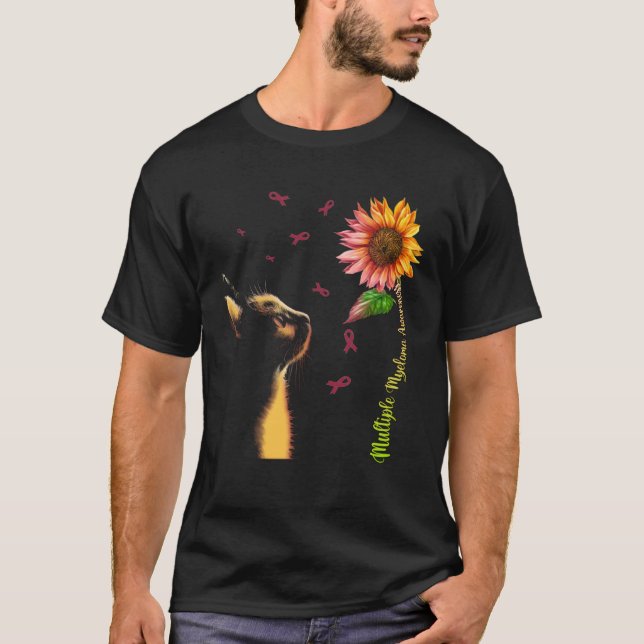Cat Sunflower Multiple Myeloma Awareness T-Shirt (Front)