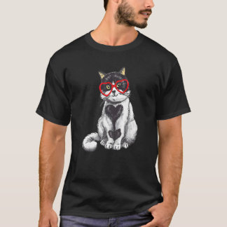 Cat Sunglasses Heart Cute Kitten Cat Valentine Wo T-Shirt