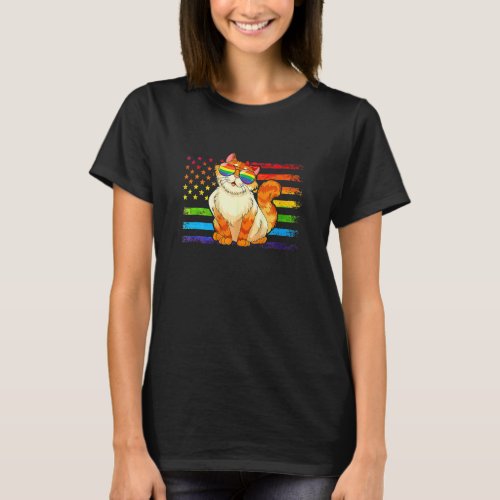 Cat Sunglasses Lgb Gay Rainbow Pride Flag Men Girl T_Shirt