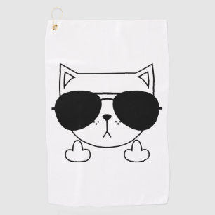 Cat Sunglasses Middle Finger Golf Towel