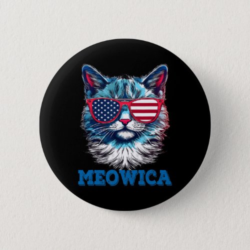 Cat Sungles American Flag 4th Of July Meowica  Button