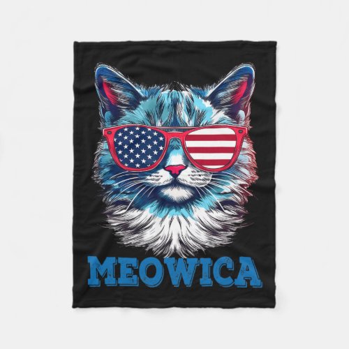 Cat Sungles American Flag 4th Of July Meowica  Fleece Blanket