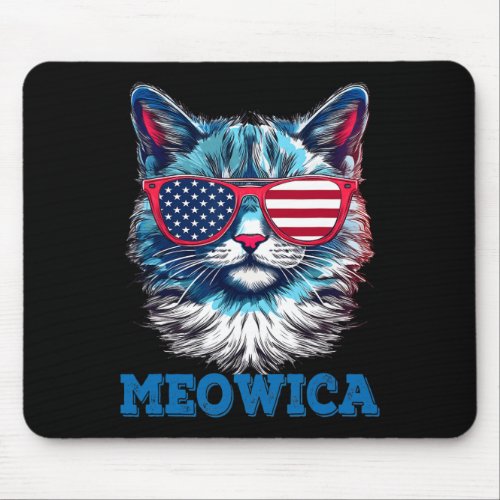 Cat Sungles American Flag 4th Of July Meowica  Mouse Pad