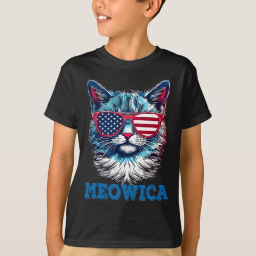 Cat Sungles American Flag 4th Of July Meowica  T_Shirt