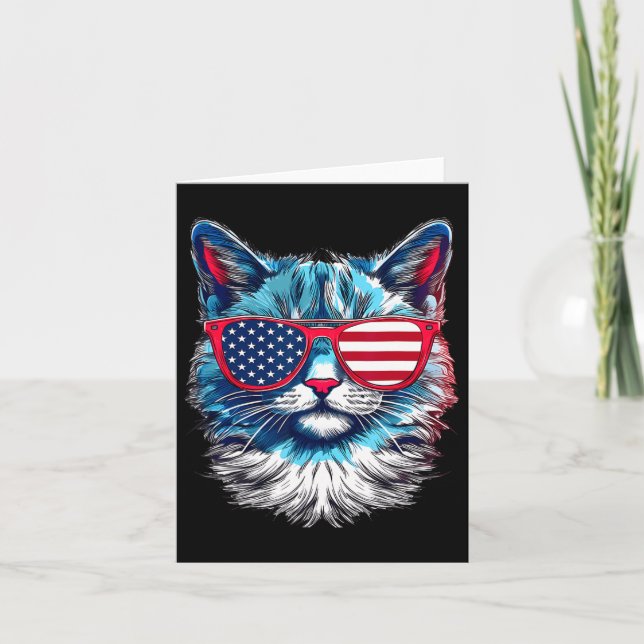 Cat Sungles Usa Flag 4th Of July Memorial Day  Card (Front)