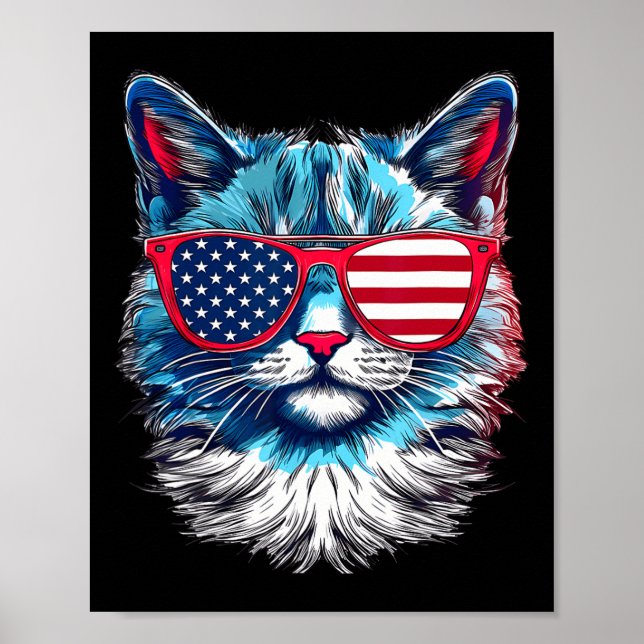 Cat Sungles Usa Flag 4th Of July Memorial Day  Poster (Front)