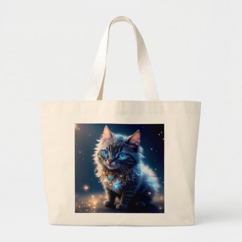 Cat Super Cute Adorable Bejeweled Dream Oil Paint Large Tote Bag