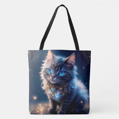 Cat Super Cute Adorable Bejeweled Dream Oil Paint Tote Bag