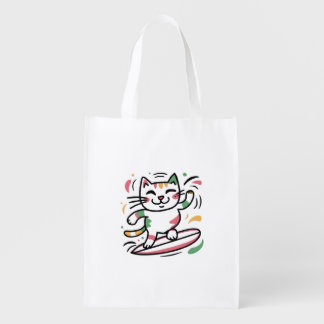 Cat surf grocery bag