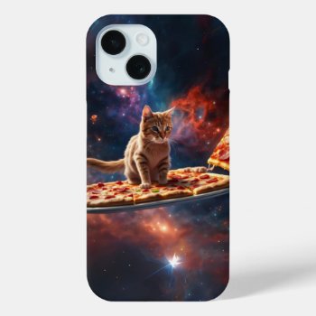 Cat Surfing A Pizza In The Cosmos Iphone 15 Case by jahwil at Zazzle