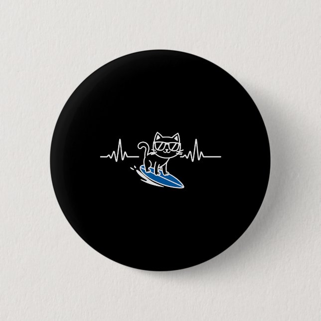 Cat Surfing Funny Surfer Surfboard Surf  Button (Front)