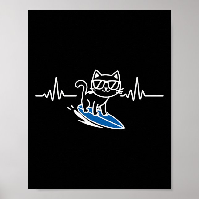 Cat Surfing Funny Surfer Surfboard Surf  Poster (Front)