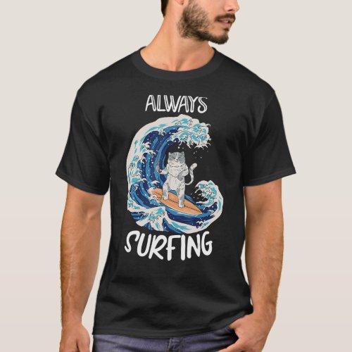 Cat Surfing Surfboard Surfer T_Shirt