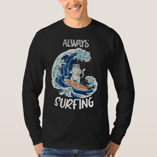 Cat Surfing Surfboard Surfer T_Shirt