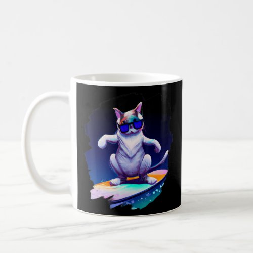 Cat Surfing Surfer Riding Wave Ocean Artistic Cool Coffee Mug