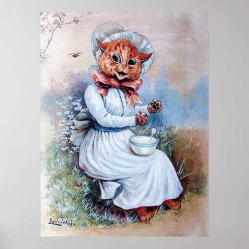 Cat Surprised by a Spider, Louis Wain Poster