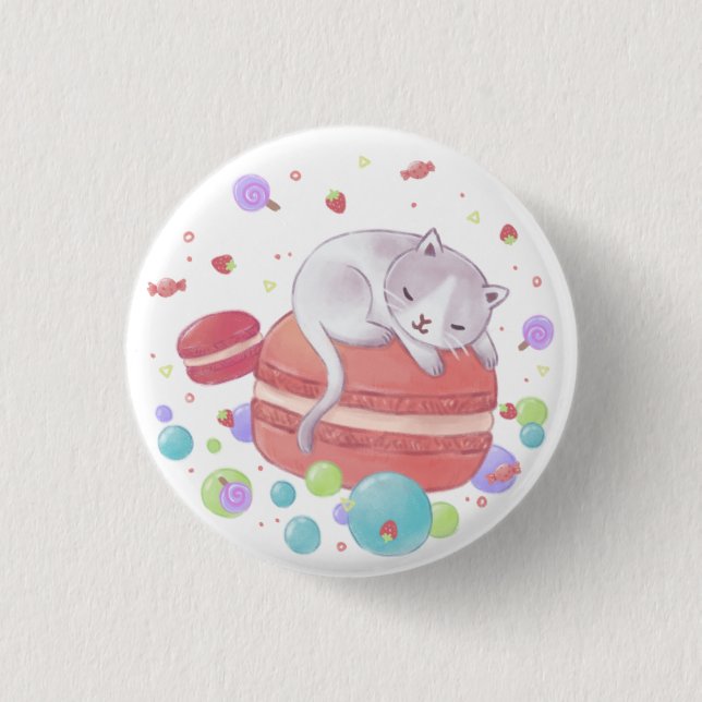 Cat & Sweets Illustration Button (Front)