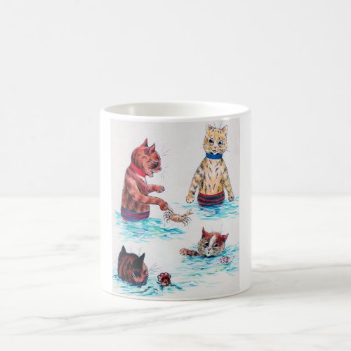 Cat Swimming at The Beach Louis Wain Coffee Mug