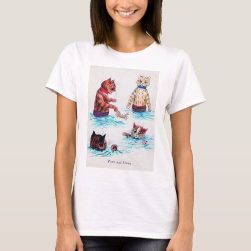 Cat Swimming at The Beach Louis Wain T_Shirt