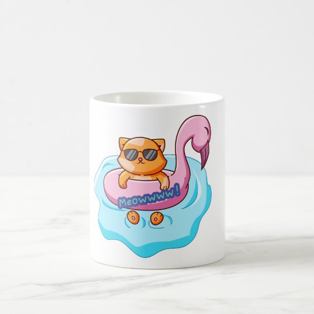 cat swimming pool summer vibes |  cat lover design coffee mug (Center)