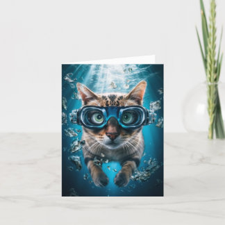 Cat Swimming With Goggles Blank Card