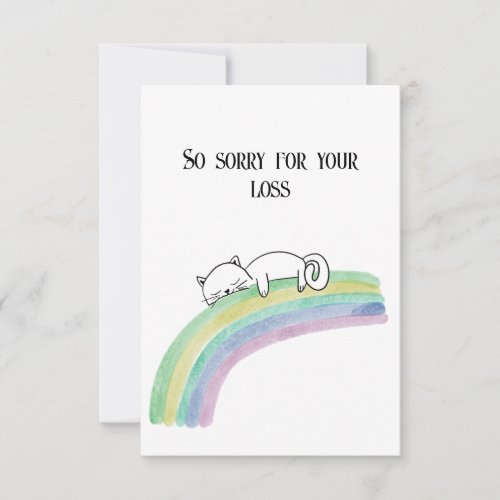 Cat sympathy card with watercolor rainbow