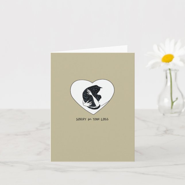 Cat Sympathy Folded Greeting Card, 4" x 5.6"  Card (Small Plant)