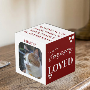 Cat Sympathy Keepsake Pet Memorial maroon photo Cube