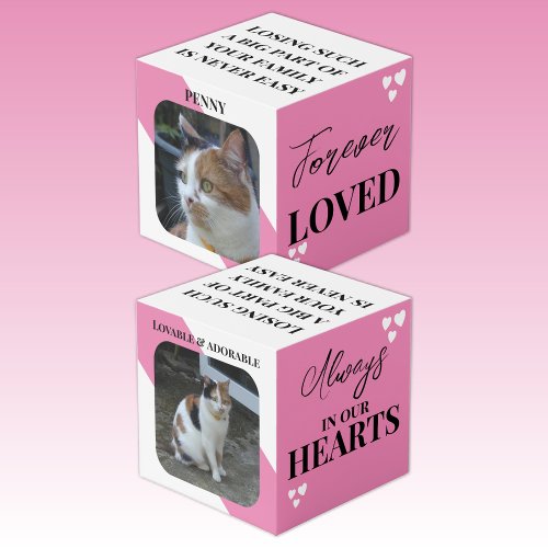 Cat Sympathy Keepsake Pet Memorial pink photo Cube