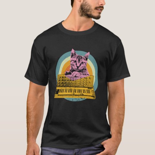 Cat Synth Keyboard Analog Drum Machine Synthesizer T_Shirt