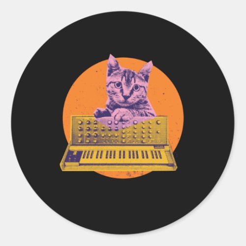 Cat Synthesizer Classic Round Sticker
