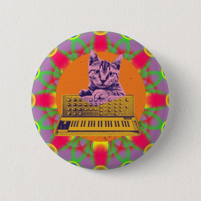 Cat Synthesizer Music Producer Design Button (Front)