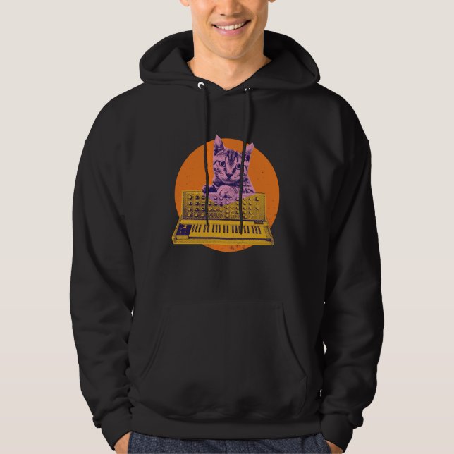 Cat Synthesizer Music Producer Design Hoodie (Front)