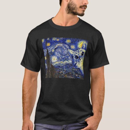 Cat T Starry Night Cat Womens Cat  Van Gogh Cat T_Shirt