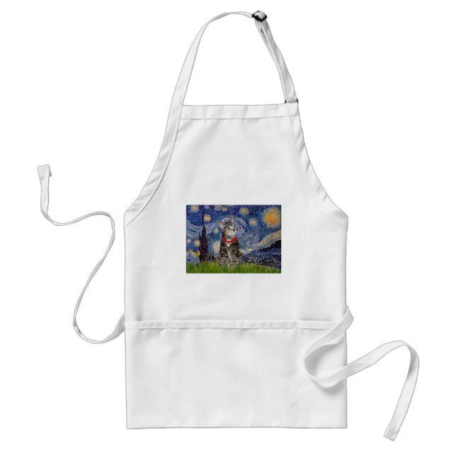 CAT (Tabby2) - Starry Night Adult Apron (Front)