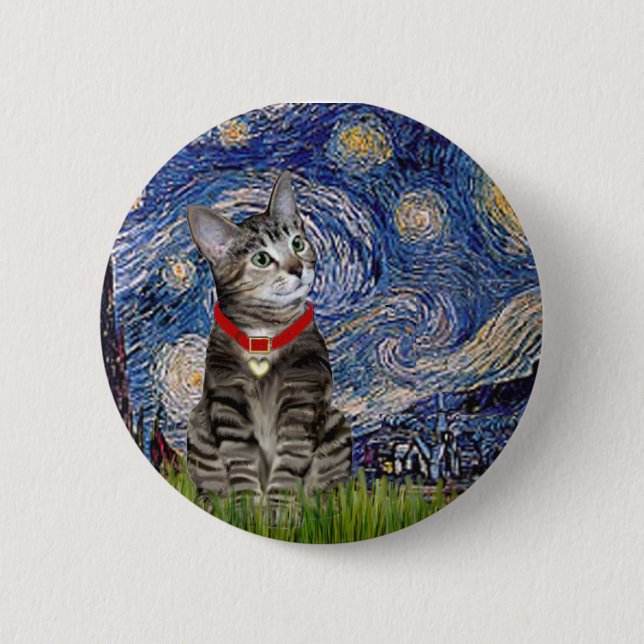 CAT (Tabby2) - Starry Night Button (Front)