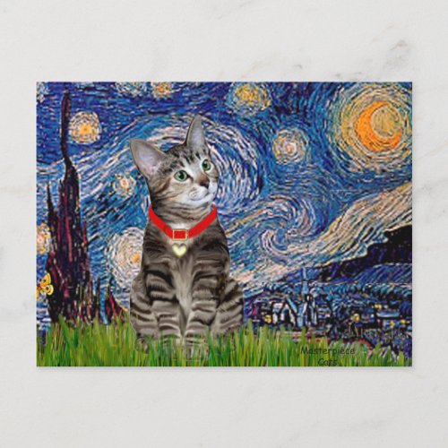 CAT Tabby2 _ Starry Night Postcard