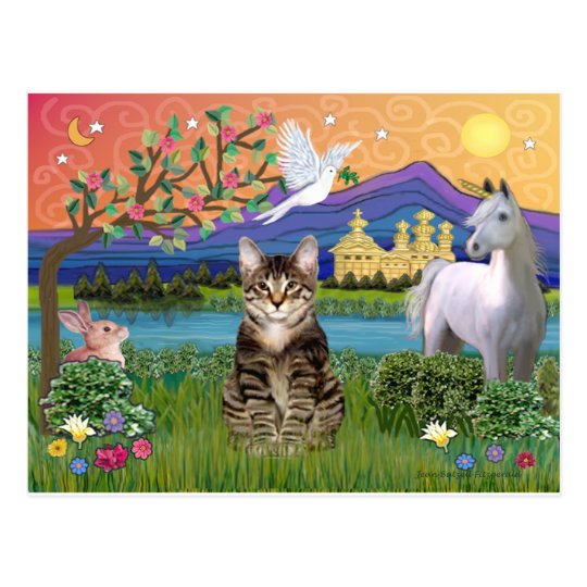 Cat -(Tabby) - Fantasy Land Postcard
