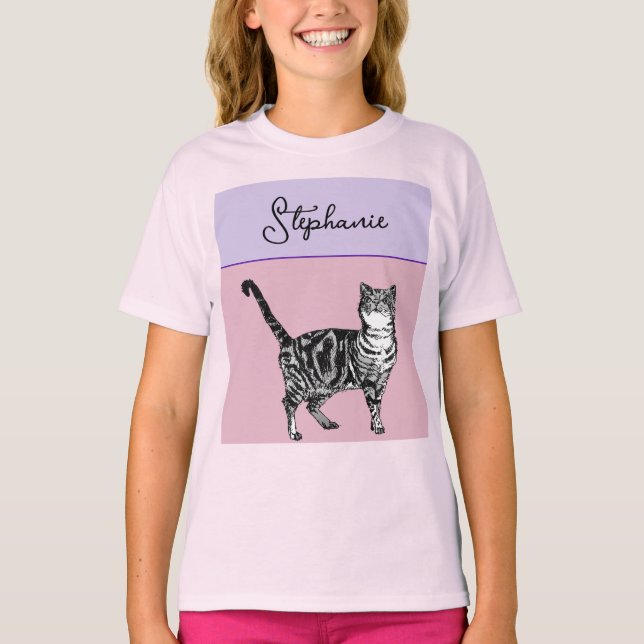 Cat Tabby Pastel Cats Girls Rose Pink Pets T-Shirt (Front)