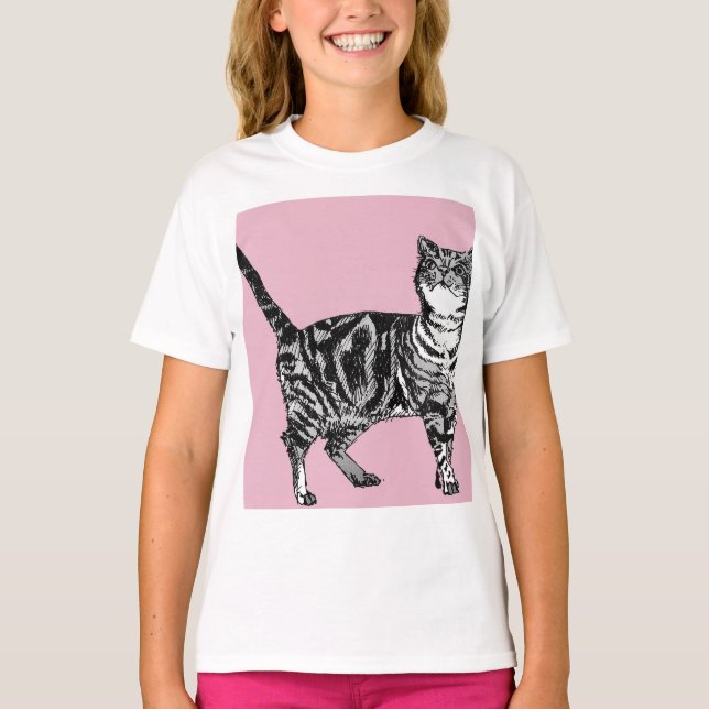 Cat Tabby Pastel Cats Girls Rose Pink Pets T-Shirt (Front)