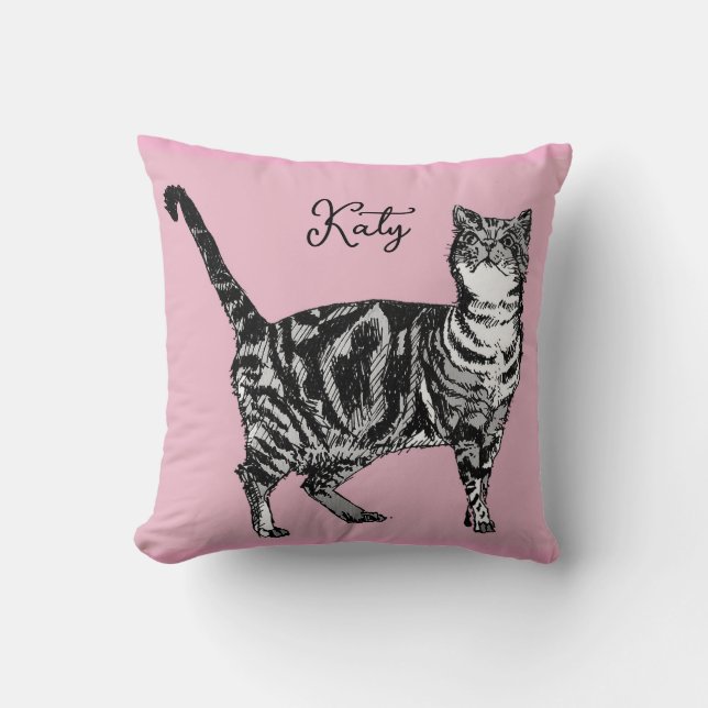 Cat Tabby Pastel Cats Girls Rose Pink Pets Throw Pillow (Front)