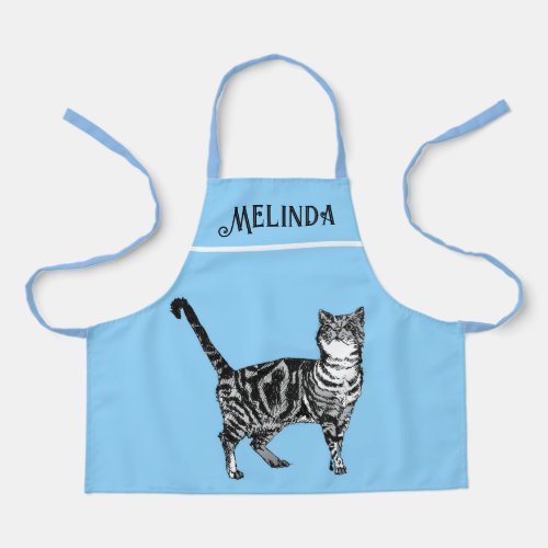 Cat Tabby Pastel Cats Kids Girls Light Blue Apron