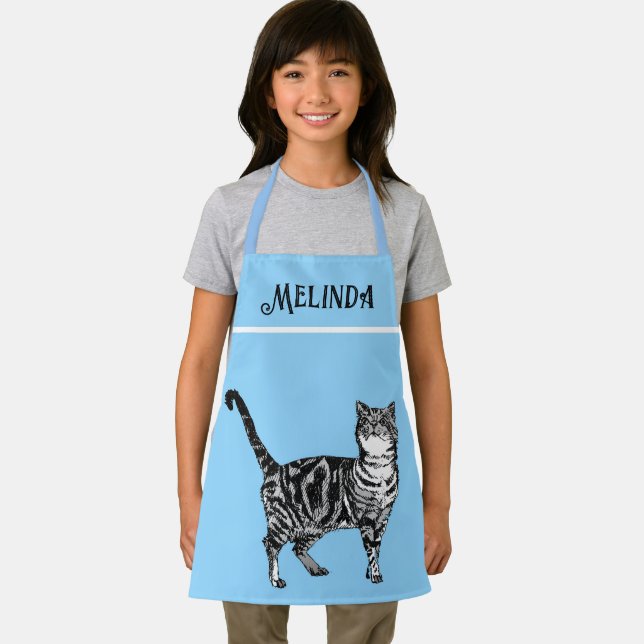 Cat Tabby Pastel Cats Kids Girls Light Blue Apron (Insitu)