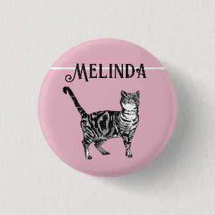 Cat Tabby Pastel Cats Kids Girls Light Pink Badge Button